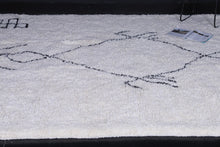 Handmade Moroccan Beni Ourain Rug – White Wool with Black Geometric Symbols