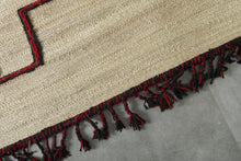 Custom Moroccan Hssira Rug - Handmade Palm Leaf Mat with Red and Black Wool Design