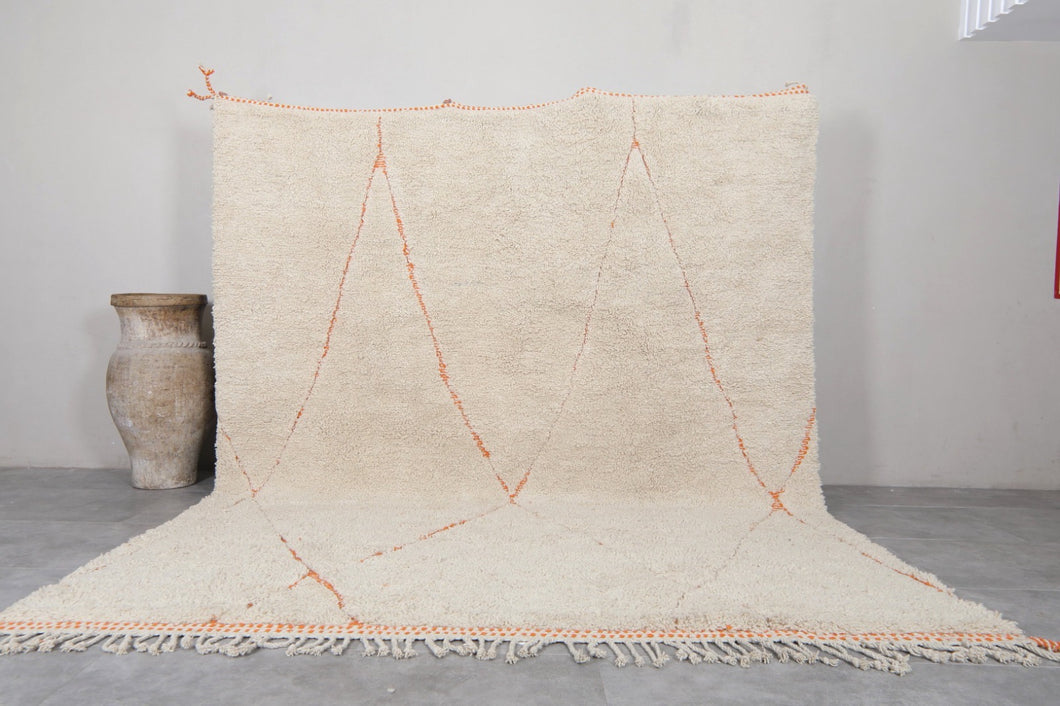 Moroccan Handmade Rug - Beni Ourain Berber Carpet with Orange Details