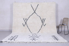 Handmade Moroccan Beni Ourain Rug – White Wool with Black Geometric Symbols