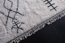 Handmade Moroccan Beni Ourain Rug – White Wool with Black Geometric Symbols