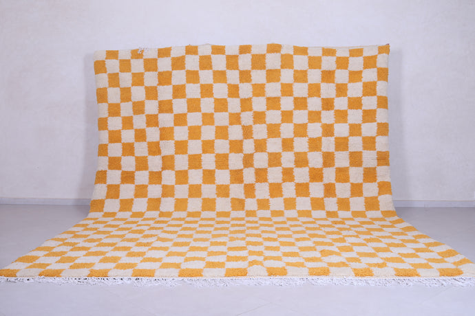 Yellow and White Checkered Moroccan Rug - Handmade Berber Carpet