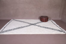 Custom white Moroccan rug - Classic black geometric X pattern - Handcrafted