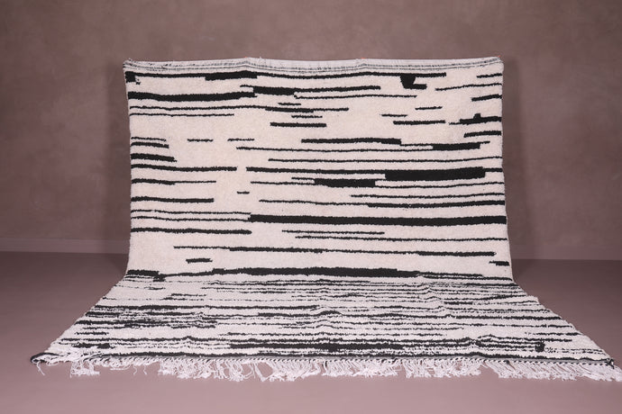 Beni Ourain Moroccan Carpet - Custom Handmade Wool Rug with Abstract Stripes