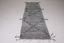 Black and cream runner rug - Custom handwoven wool with diamond pattern