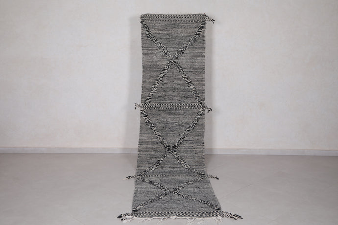 Black and cream runner rug - Custom handwoven wool with diamond pattern