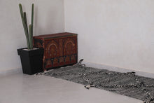 Black and cream runner rug - Custom handwoven wool with diamond pattern