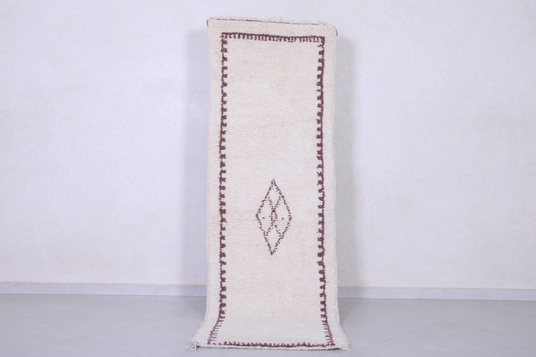 Cream Moroccan runner rug with brown pattern – Custom size