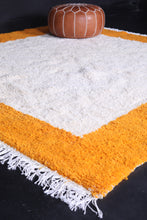 Yellow and White bordered rug - Custom Berber rug - Wool rug