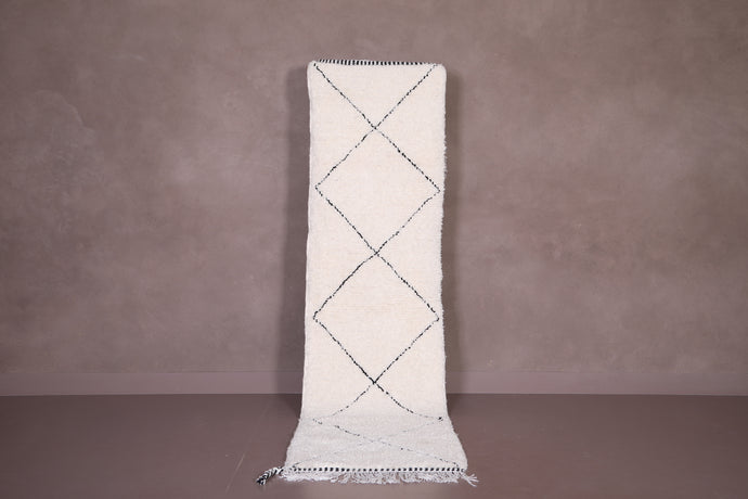 Custom Moroccan runner rug - Ivory wool with black diamonds
