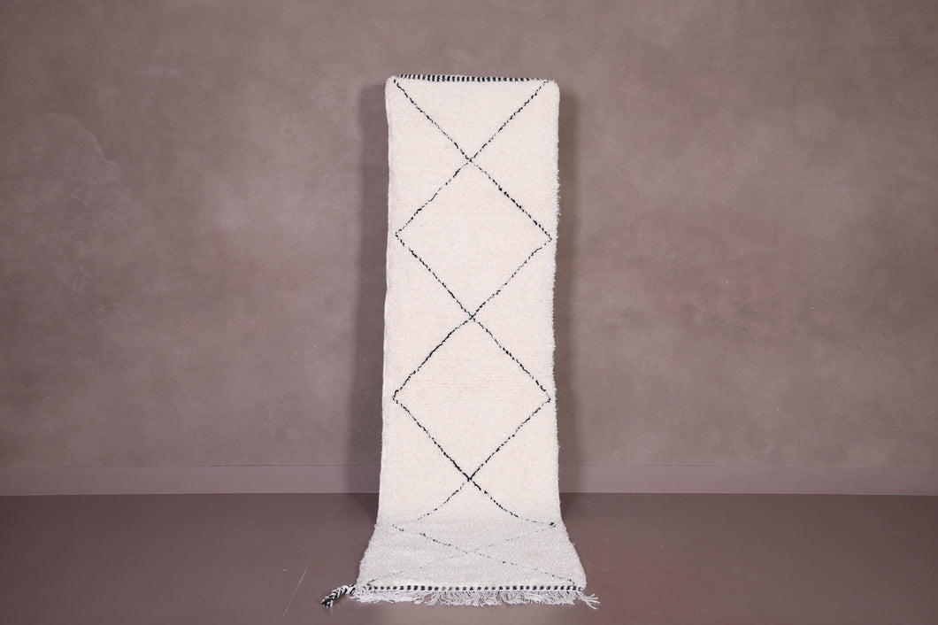 Custom Moroccan runner rug - Ivory wool with black diamonds