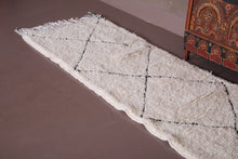 Custom Moroccan runner rug - Ivory wool with black diamonds