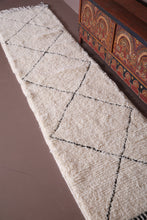 Custom Moroccan runner rug - Ivory wool with black diamonds