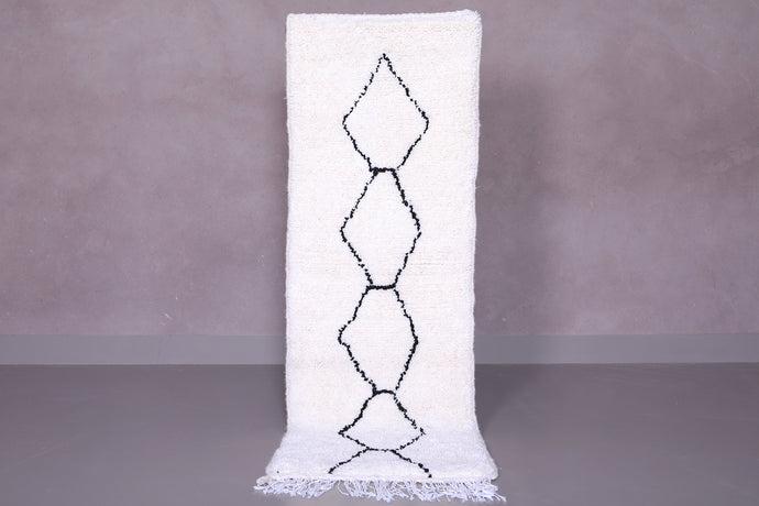 Black and White Moroccan Runner Rug - Handmade Berber Entryway Carpet