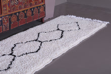 Custom beni ourain runner rug - Cream wool with black diamond design