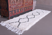 Custom beni ourain runner rug - Cream wool with black diamond design