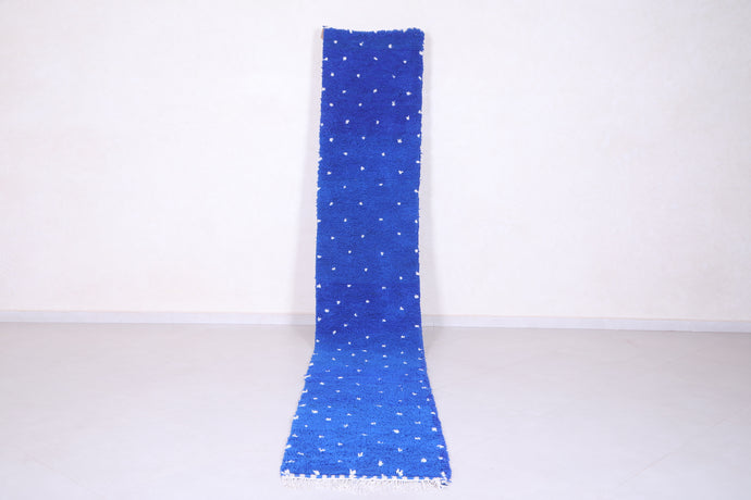 Custom royal blue Moroccan runner rug - Dotted wool look