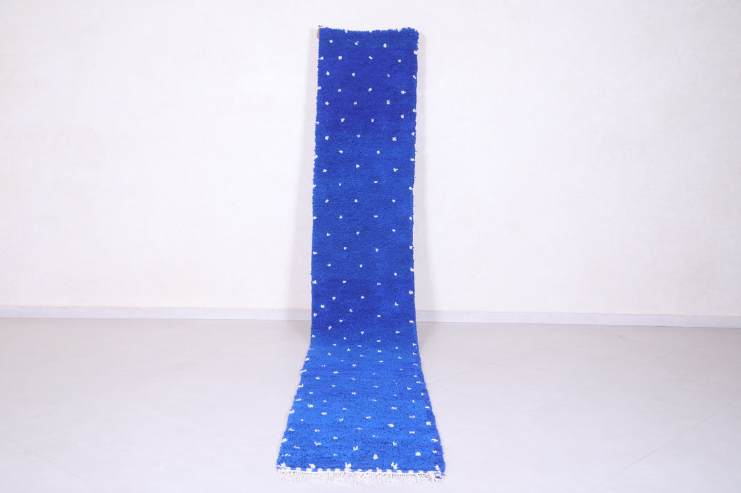 Custom royal blue Moroccan runner rug - Dotted wool look