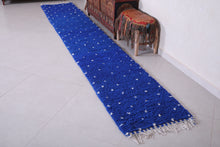 Custom royal blue Moroccan runner rug - Dotted wool look