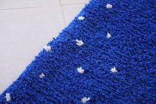 Custom royal blue Moroccan runner rug - Dotted wool look