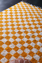 Yellow Checkered rug - Moroccan rug - Wool rug