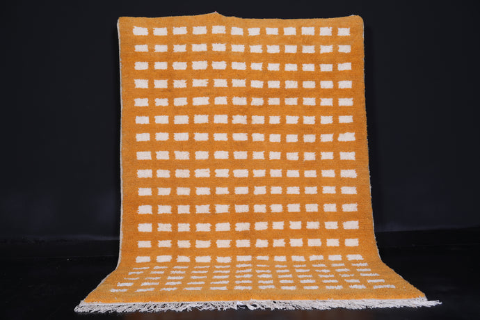 Handmade Moroccan Rug - Mustard Yellow Checkered Custom Rug