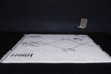 Handmade Moroccan Beni Ourain Rug – White Wool with Black Geometric Symbols