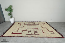 Custom Moroccan Hssira Rug - Handmade Palm Leaf Mat with Red and Black Wool Design
