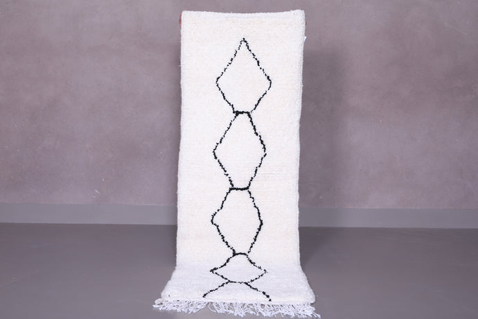 Custom beni ourain runner rug - Cream wool with black diamond design