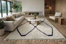 Custom Moroccan Wool Rug – Cream & Navy Geometric Handmade Berber Carpet