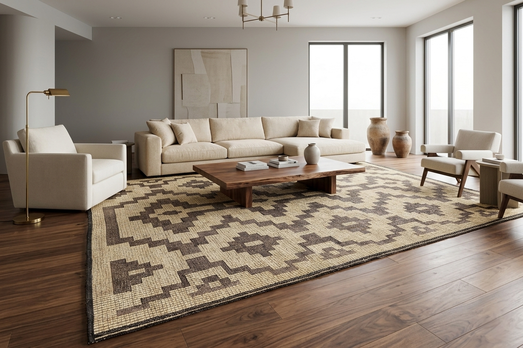 Large Tuareg Rug 10.2 x 16.5 ft – Handwoven Sahara Mat in Natural Fibers with Tribal Pattern