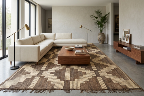 Tuareg rug – Handwoven beige & brown mat - 10.3 ft X 17.5 ft