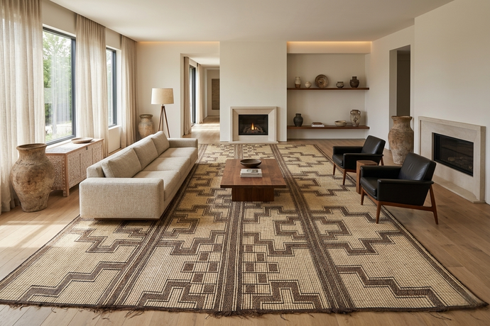 Extra Large Tuareg Rug 11.7 x 16.8 ft – Handwoven Beige Brown Geometric Tribal Mat