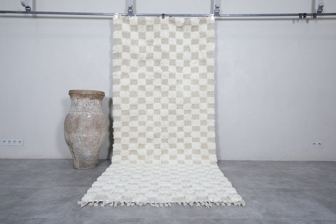 Custom cream & beige checkered rug - Moroccan runner rug