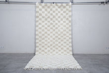 Custom cream & beige checkered rug - Moroccan runner rug
