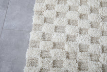 Custom cream & beige checkered rug - Moroccan runner rug
