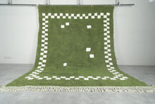 Green Moroccan rug with white checkered design - Custom size