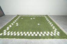 Green Moroccan rug with white checkered design - Custom size