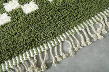 Green Moroccan rug with white checkered design - Custom size