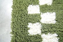 Green Moroccan rug with white checkered design - Custom size