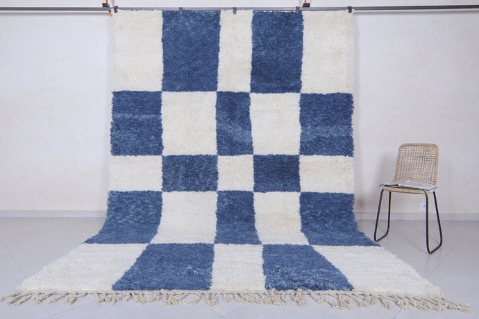 Blue and White Checkered Moroccan Rug - Bold and Contemporary