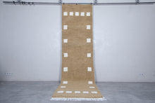 Custom light brown Moroccan rug with white checkered design