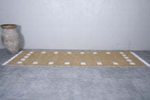 Custom light brown Moroccan rug with white checkered design