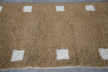 Custom light brown Moroccan rug with white checkered design