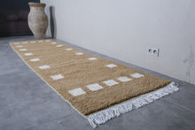 Custom light brown Moroccan rug with white checkered design