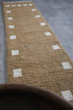 Custom light brown Moroccan rug with white checkered design