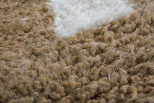 Custom light brown Moroccan rug with white checkered design