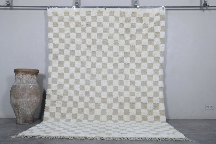 Checkered Wool Rug in Cream and Beige | Soft and Elegant