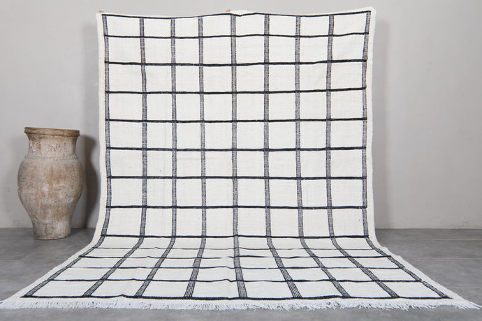 Black & White Handwoven Moroccan Rug - Berber Grid Design