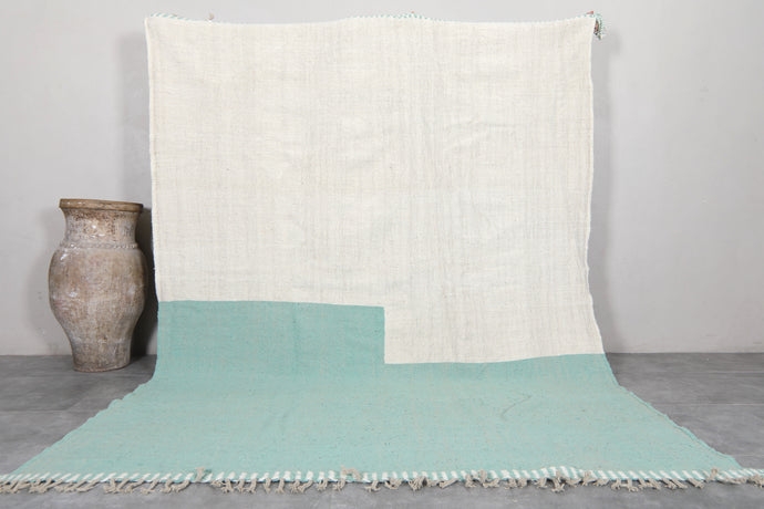 Minimalist Moroccan Rug - Cream & Green Handwoven Berber Carpet